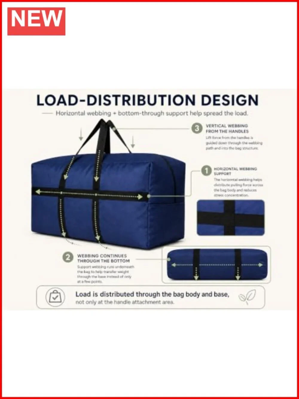 60L Foldable Storage Duffle Bag with Zippers and Handles, Travel Duffle
